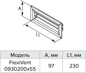 Решетка настенная металлическая Vents FlexiVent 0930200x55 - Размеры