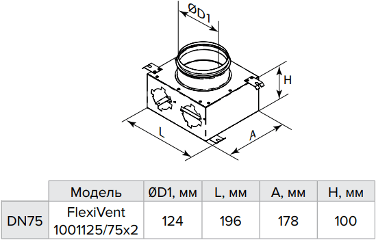 Коллектор металлический Vents FlexiVent 1001125/75x2 / DN75 - Размеры